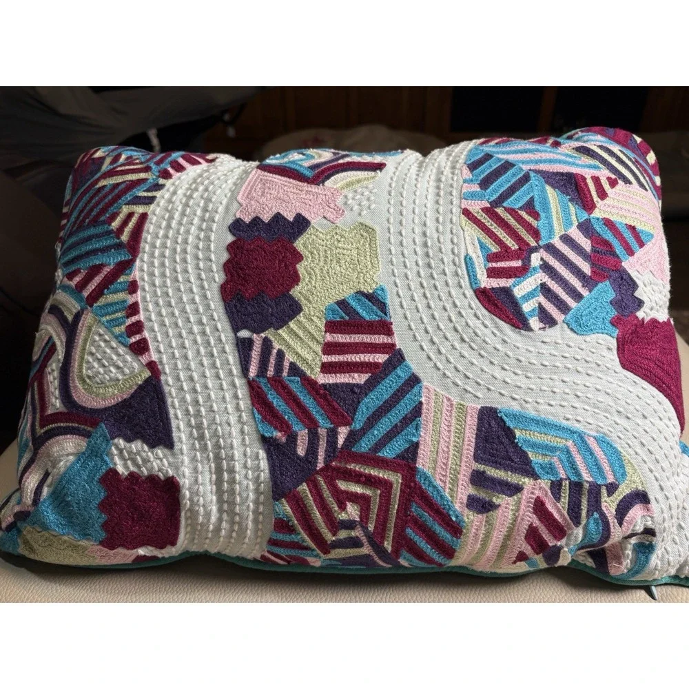 RARE Anthropologie Jazmin Berakha Parallel Embroidered Throw Pillows TWO Boho